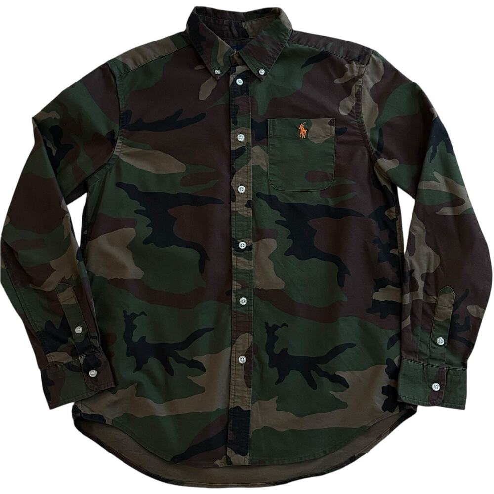 Polo Ralph Lauren Boys Camo Print Button Down Cotton Oxford Cloth Large (14-16)